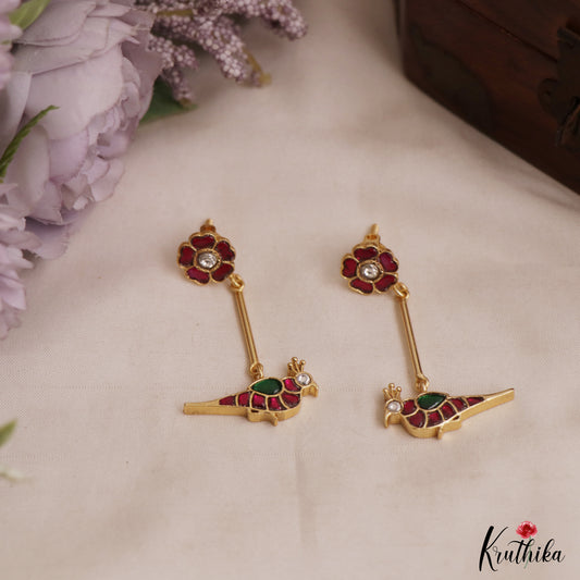Trendy Floral Peacock Motifs Jadau Earrings E1152