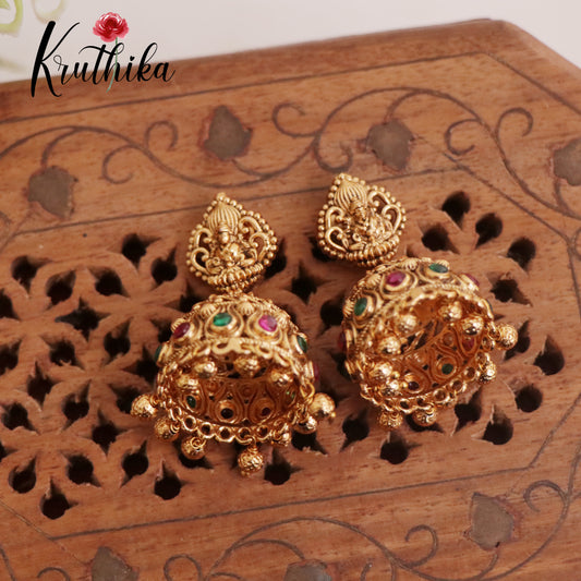 Premium Lakshmi Jhumka with Golden Beads Drops E698 (Available in 2 Colors)