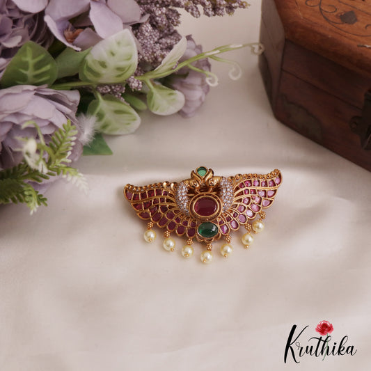 Stunning Peacock Motifs Jadau Hair Clip With Pearl Drops J354 (Available In 2 Colors)