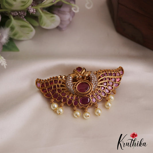 Stunning Peacock Motifs Jadau Hair Clip With Pearl Drops J354 (Available In 2 Colors)