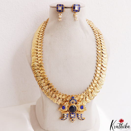 Premium Antique Lakshmi Kasu Jadau Haaram With Peacock Puligoru Pendant LH2188 (Available In 3 Colors)
