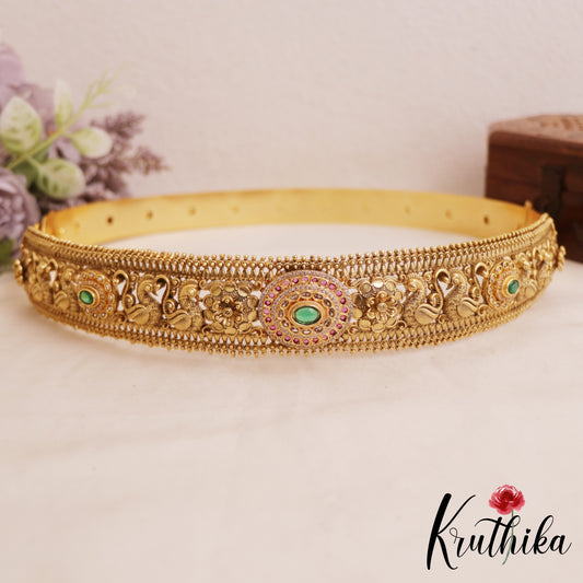 Premium Antique Nagas Floral Peacock Motifs Hip Belt V371