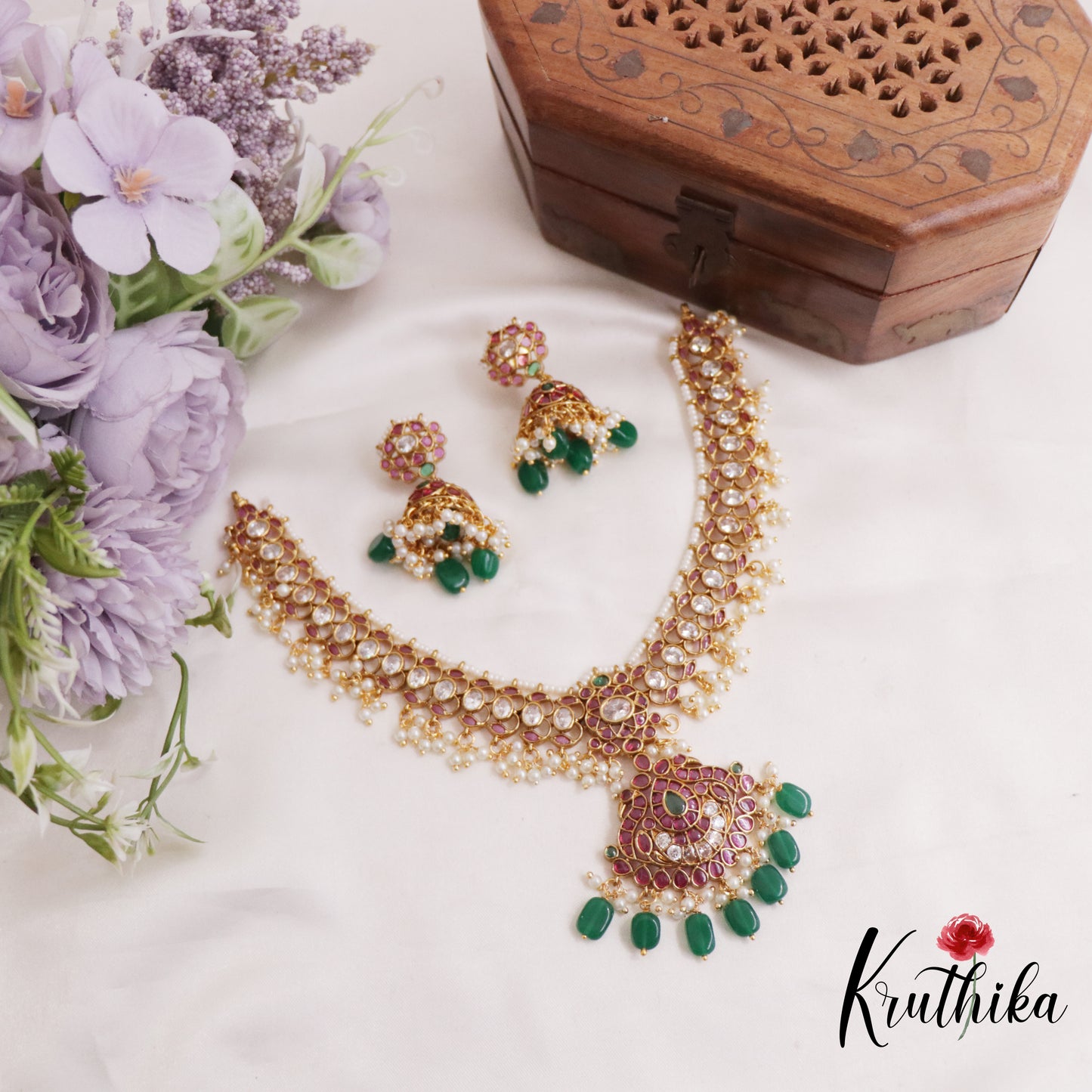 Stunning Floral Peacock Kemp Guttapoosalu Necklace NC2552