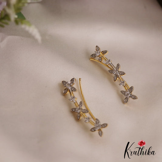 Sparkling Floral Motifs AD Stones Ear Climbers E937
