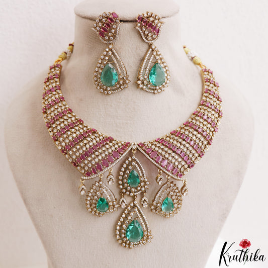 Stunning Teardrop Motifs CZ Victorian Necklace NC3226