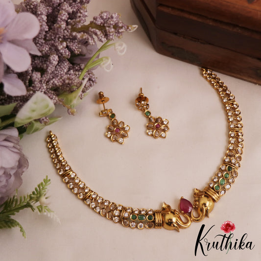 Trendy Elephant Motifs AD Choker NC2827 (Available In 2 Colors)