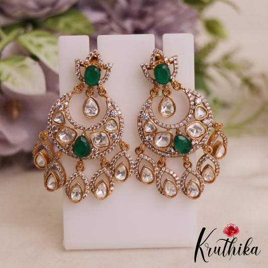 Sparkling Teardrop AD Victorian Chandbali Earrings E1063 (Available In 4 Colors)