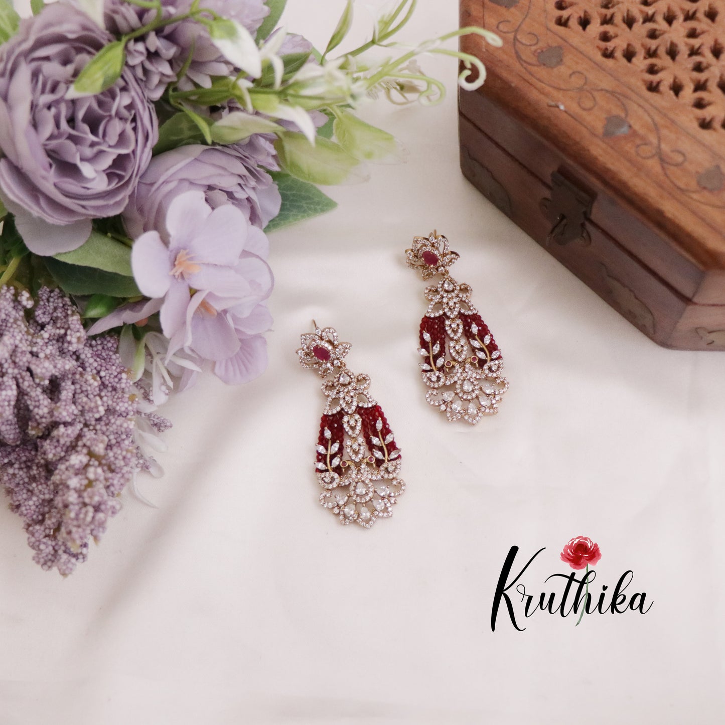 Beautiful CZ Sparkling Beaded Statement Earrings E669 (Available in 2 Colors)