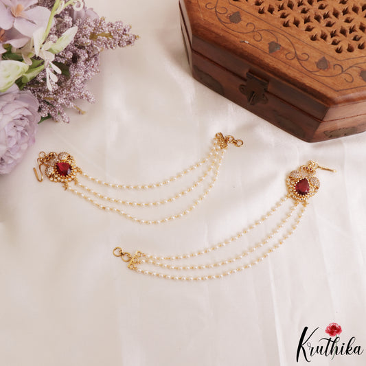 Sparkling CZ Peacock Motifs Multi Pearl Strand Earchains EC227 (Available In 2 Colors)
