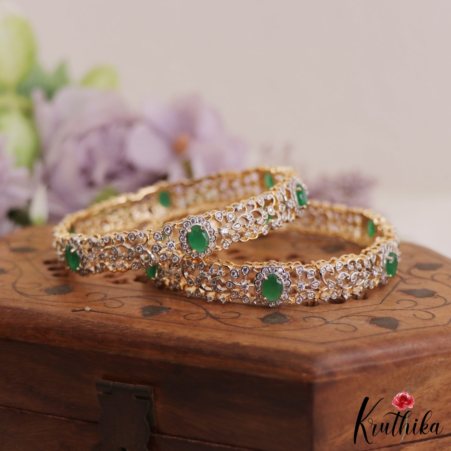 Gorgeous Diamond-Finish Gold-Tone Bangles B401 (Set Of 2 Bangles)