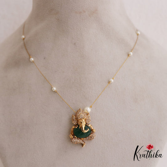 Elegant CZ Lord Ganesha Pendant Invisible Chain NC2653 (Available In 4 Colors)