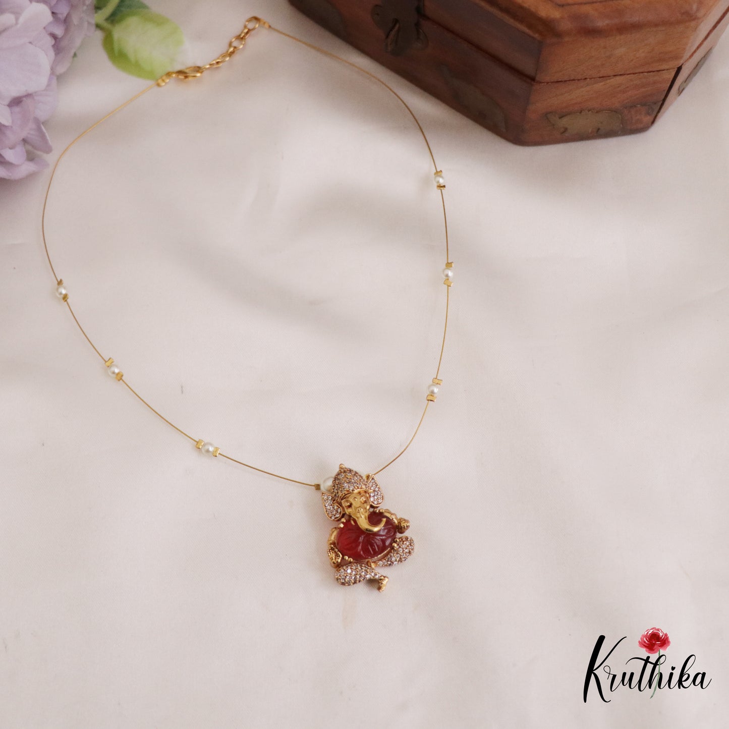 Elegant CZ Lord Ganesha Pendant Invisible Chain NC2653 (Available In 4 Colors)