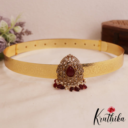 Spakling Teardrop Peacock Motifs AD Victorian Hip Belt With Bead Drops V370 (Available In 4 Colors)