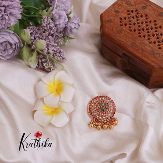 Beautiful Floral Multi Stone Jada Billa with Golden Beads J179