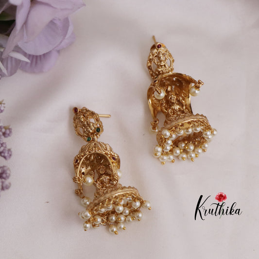 Pretty Temple Lakshmi Jhumka with Pearl Drops E673