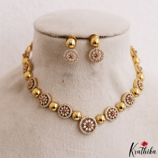 Pretty Floral Motifs Gold-Tone CZ Choker NC3225