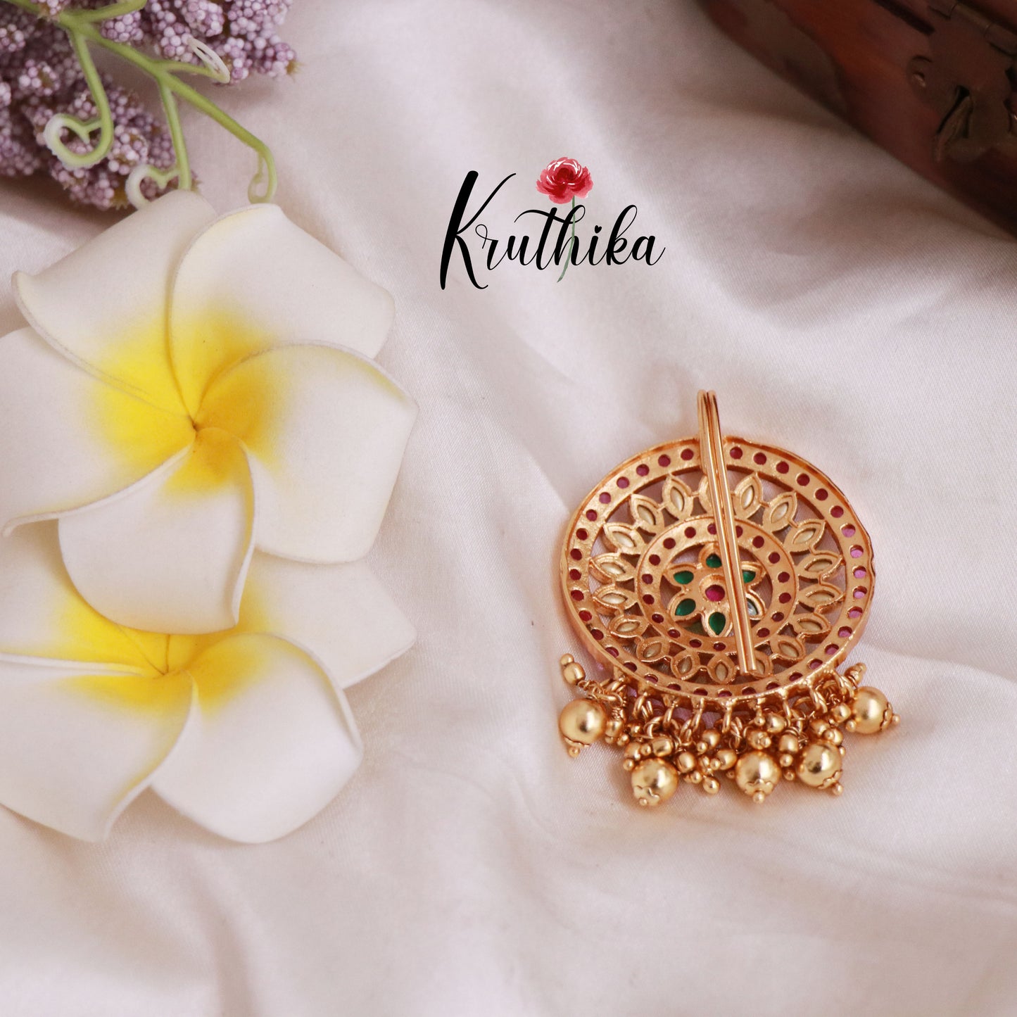 Beautiful Floral Multi Stone Jada Billa with Golden Beads J179