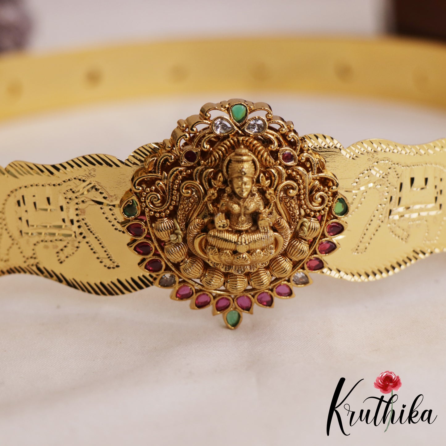Traditional Antique Nagas Lakshmi Motifs Kids Hip Belt V362 (Size Adjustable - 20 to 32)
