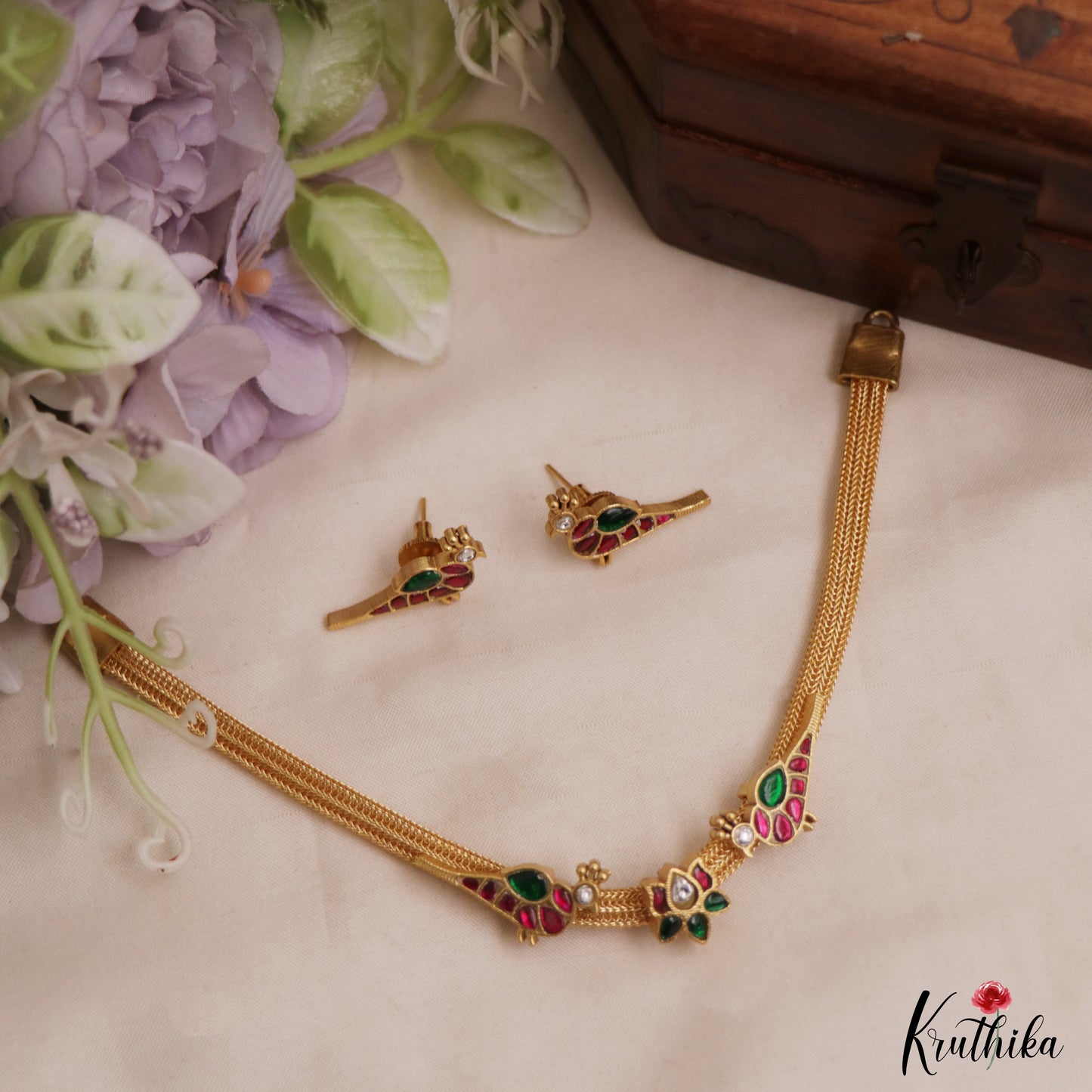 Elegant Lotus Peacock Motifs Jadau Choker NC3046