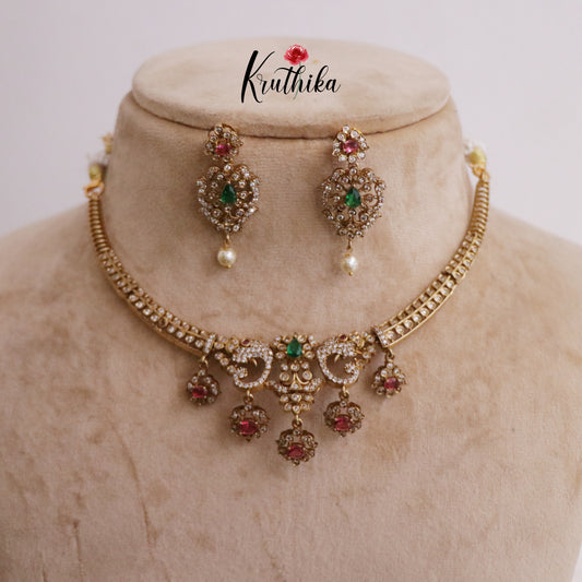 Trendy AD Elephant Floral Necklace Set NC2233 (Available in 2 Colours)