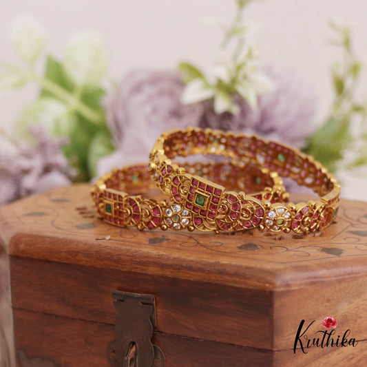 Stunning Floral Geometric Motifs Kemp Bangles B425 (Set Of 2)