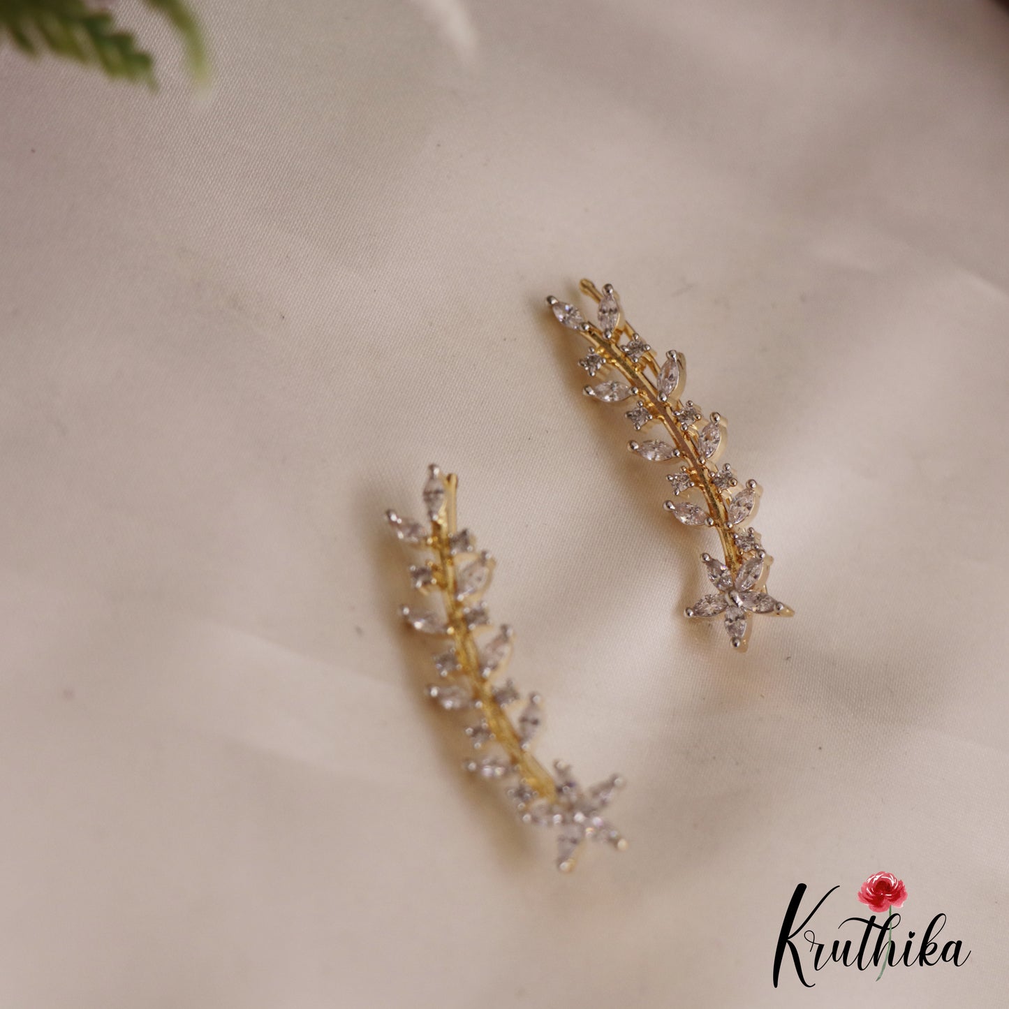 Pretty Floral Motifs AD Stones Ear Climbers E935