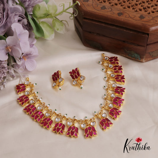 Elegant Blooming Jadau Lotus Necklace NC2540