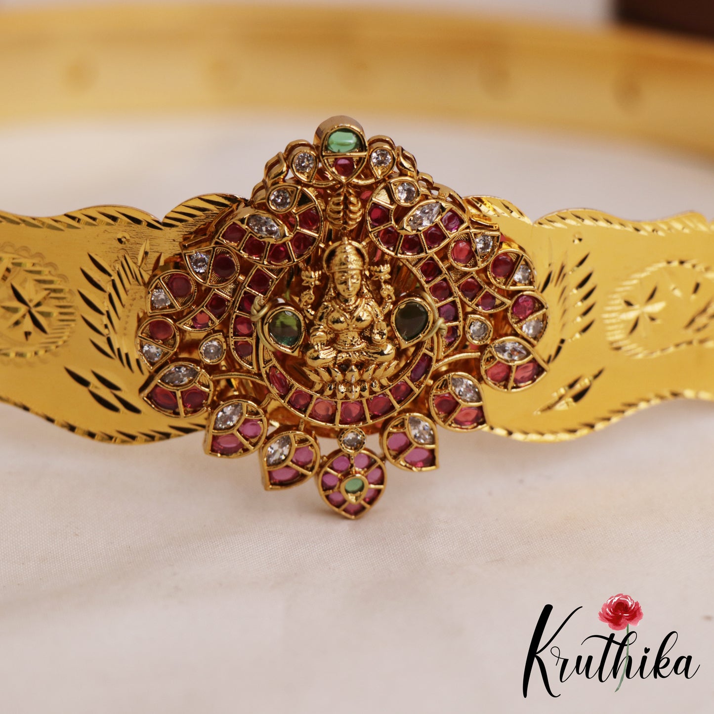 Classic Antique Lakshmi Motifs Kemp Kids Hip Belt V363 (Size Adjustable - 20 to 32)