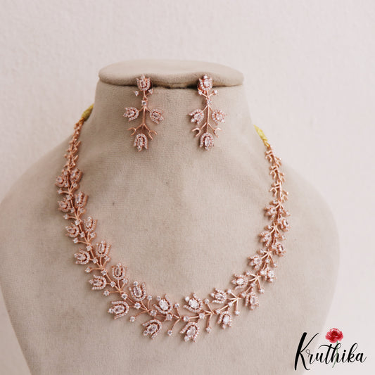 Sparkling Floral Motifs Rose Gold Finish Necklace NC2923