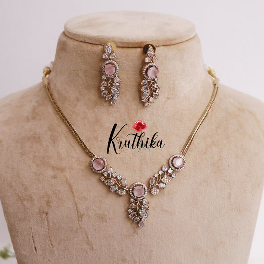 Simple AD Stone Floral Necklace Set NC2229 (Available in 5 Colours)