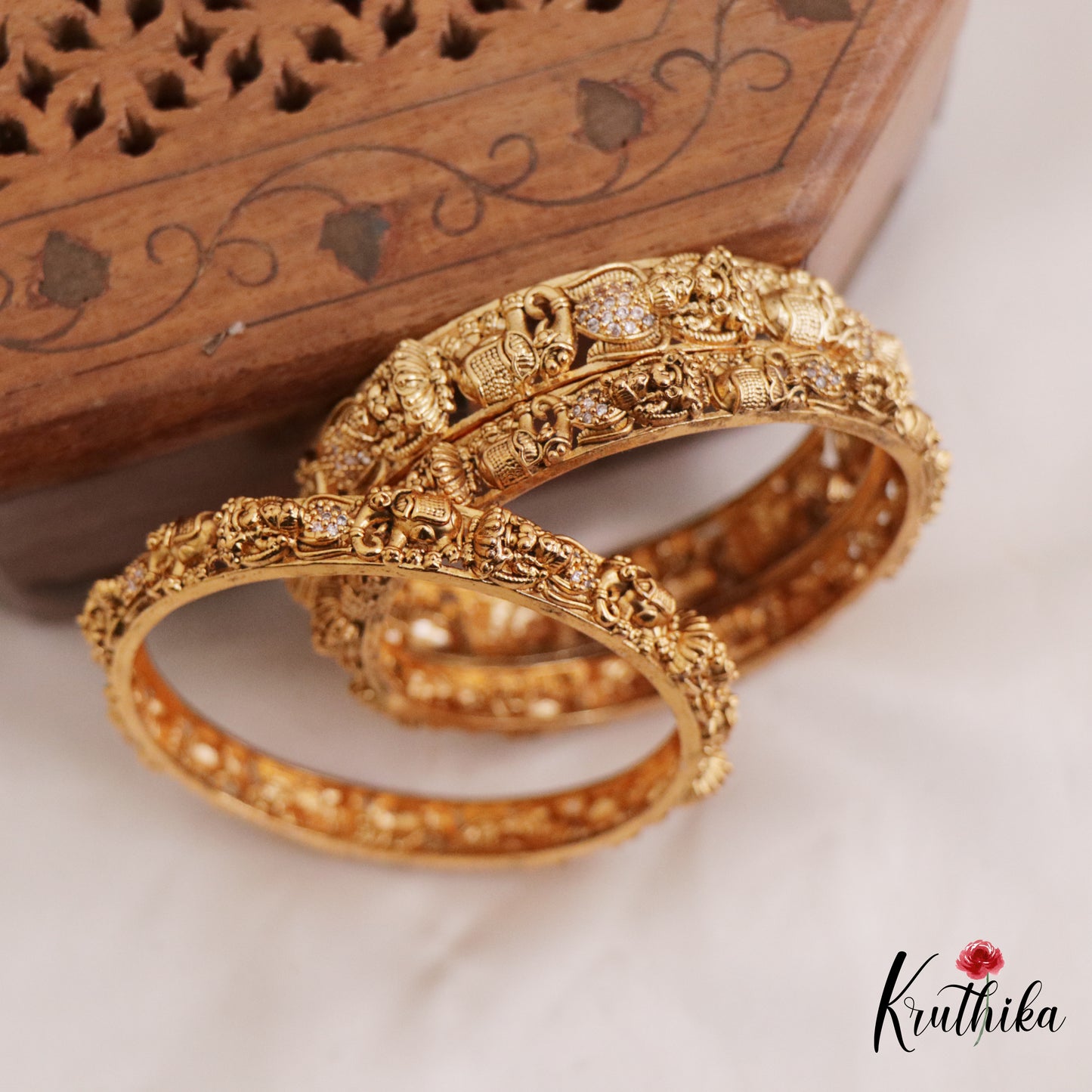 Premium Antique Nagas Lakshmi Elephant Motifs Bangles B426 (Set Of 3 Bangles)