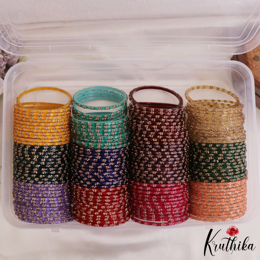 Elegant 12 Assorted Color Glass Bangles B400 - Dozen Each