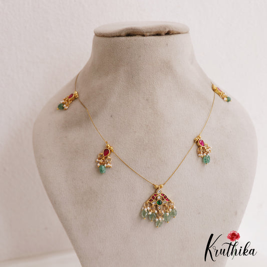 Trendy Floral Motifs Jadau Invisible Chain With Beads Drops NC2717