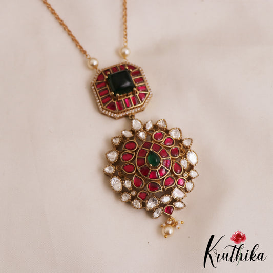 Beautiful Square Teardrop Motifs Jadau Pendant Chain LH2078
