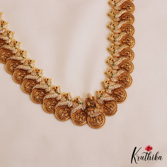 Gorgeous AD Antique Lakshmi Peacock Motifs Kasu Mala Haaram LH2060