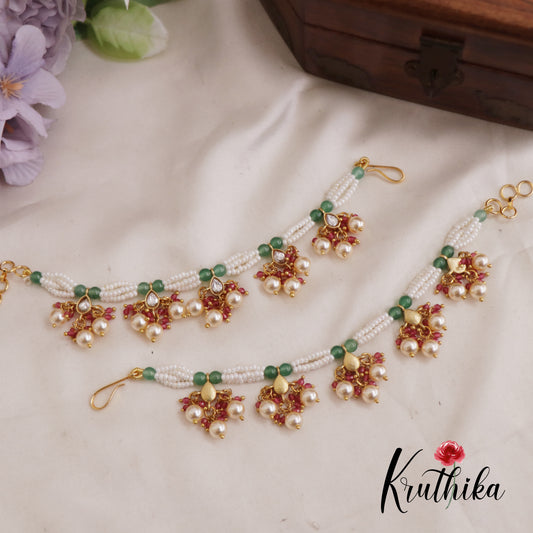 Beautiful Pearl Strand Earchains With Pearl And Bead Drops EC192