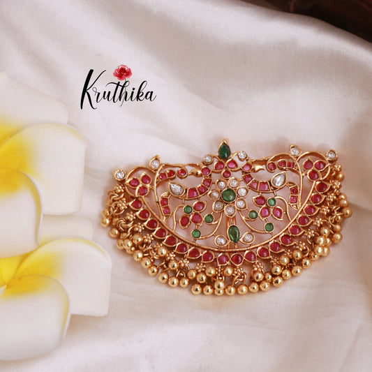 Elegant AD Peacock Kemp Hair Clip with Golden Beads J178