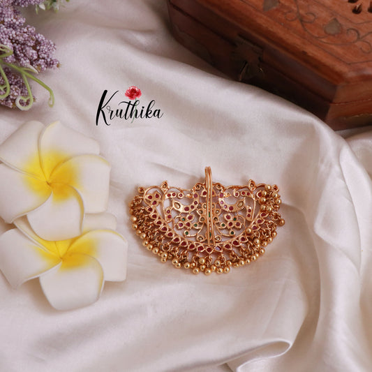 Elegant AD Peacock Kemp Hair Clip with Golden Beads J178