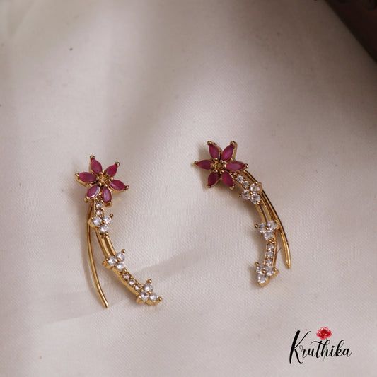 Beautiful Kemp Stone Floral Ear Climbers E785 (Available In 3 Colours)