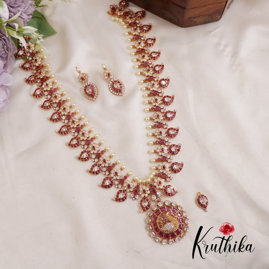 Traditional Mango Floral Jadau Haaram With Interchangeable Pendant (Available In 2 Colors) LH2029