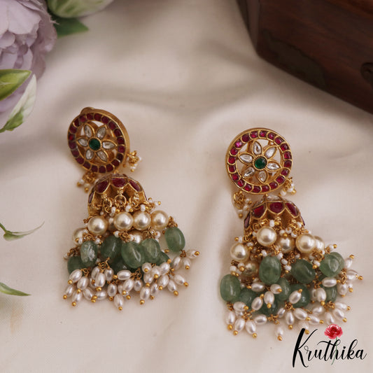 Gorgeous Kemp Floral Jhumka Earrings With Pearl And Bead Drops E873