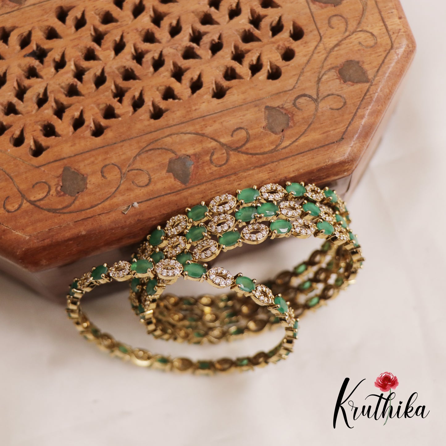 Pretty CZ/Victorian Finish Bangle B358 Set of 4 ( Available in 4 colours)