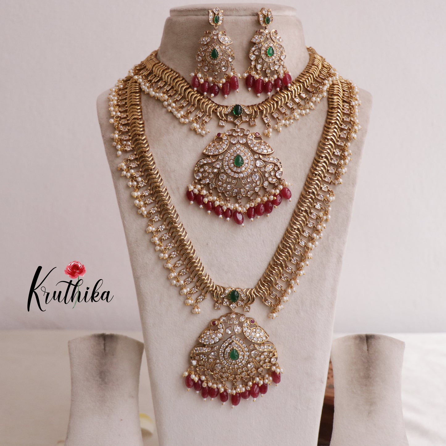 Grand Peacock Haaram with Red beads LH1839