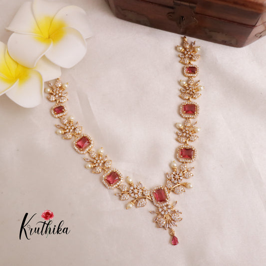 Elegant AD Stone Flower Necklace NC1933 (Available in 3 Colours)