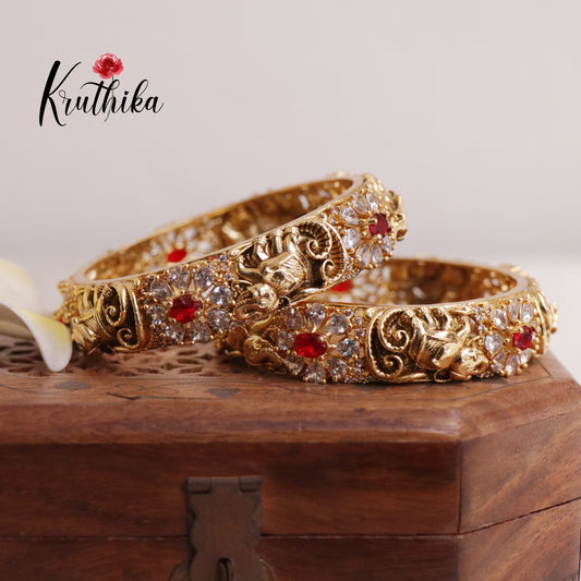 Traditional  AD Temple Kada bangles - Ruby  B179