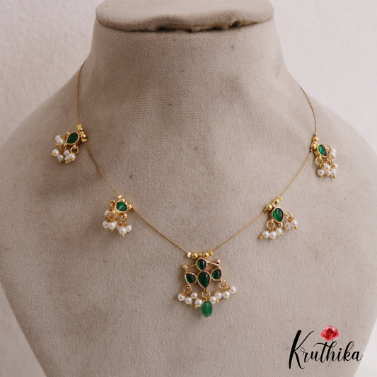 Simple Teardrop Motifs Jadau Invisible Chain With Pearl Drops NC2719 (Available In 4 Colors)