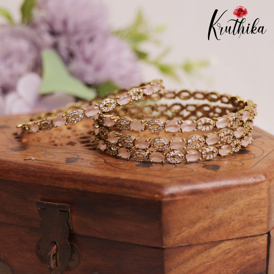 Pretty CZ/Victorian Finish Bangle B358 Set of 4 ( Available in 4 colours)