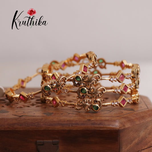 Beautiful AD Peacock Bangles B178 (Set of 4)