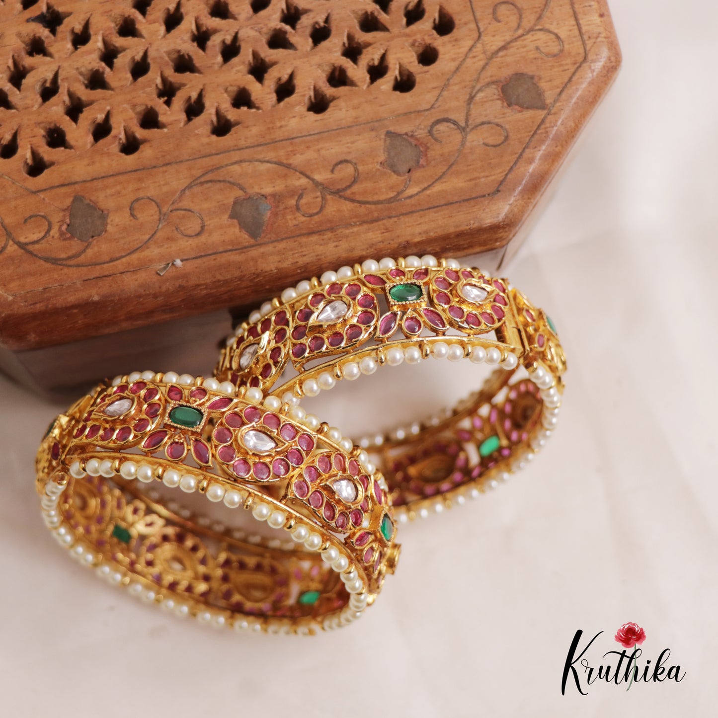 Beautiful Kemp Mango Openable Kada Bangles B363 (Set Of 2)