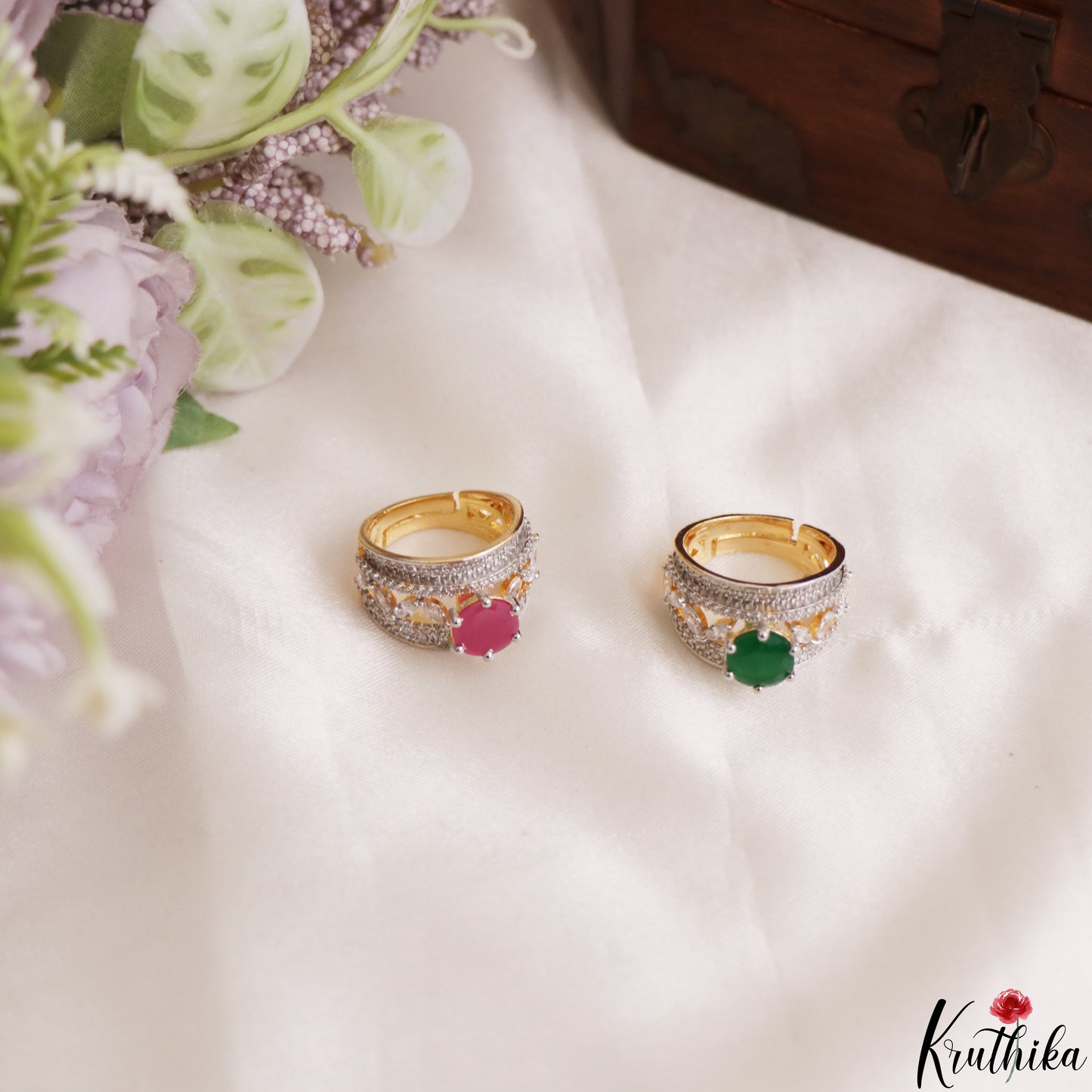 Pretty Adjustable CZ Finger Ring R57 (Available in 2 Colours)